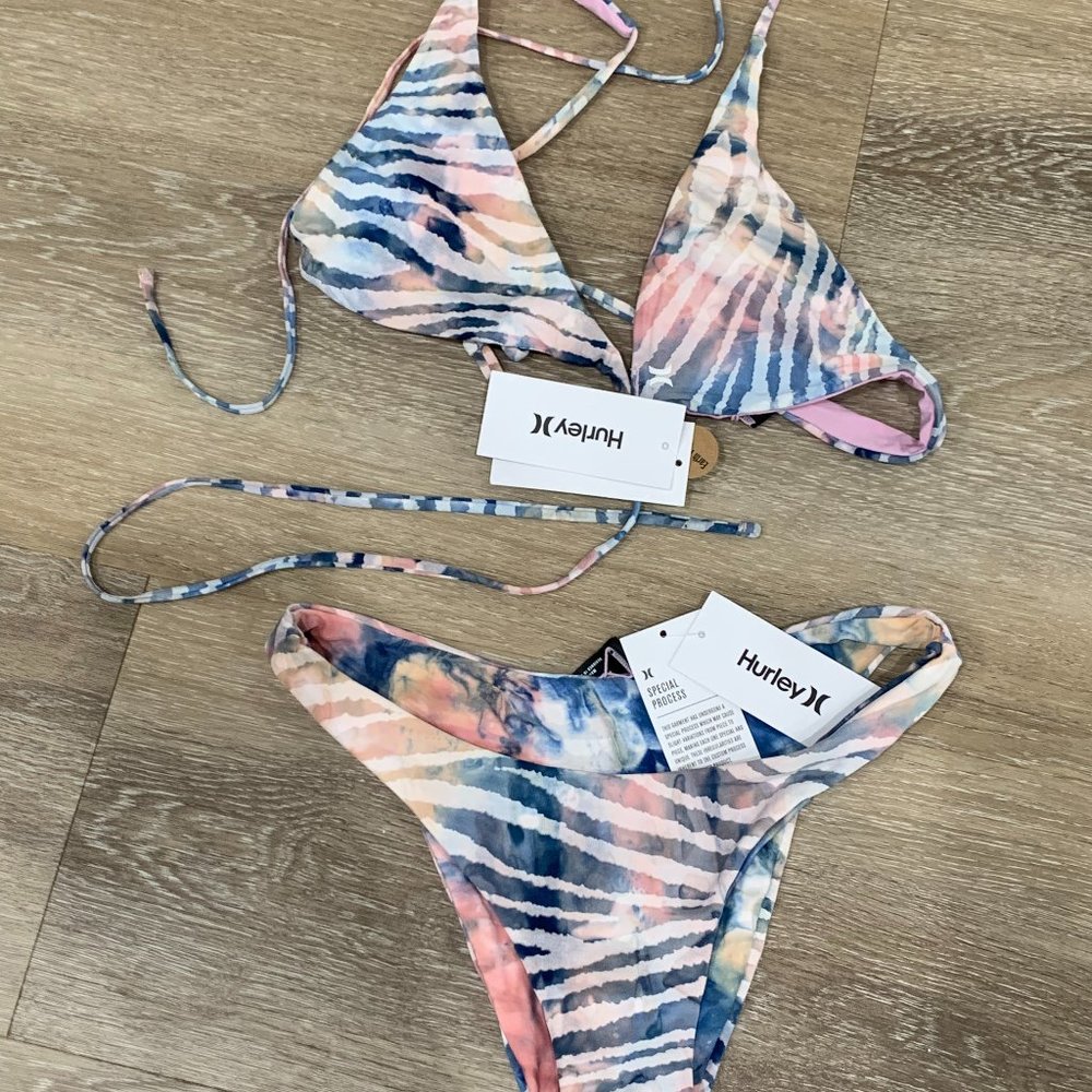 HURLEY BIKINI, PINK, BLUE. YELLOW TIE DYE.  SIZE SMALL, NWT.